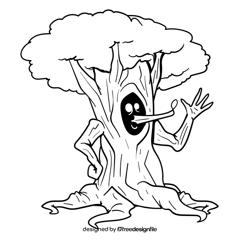 Tree cartoon drawing black and white clipart