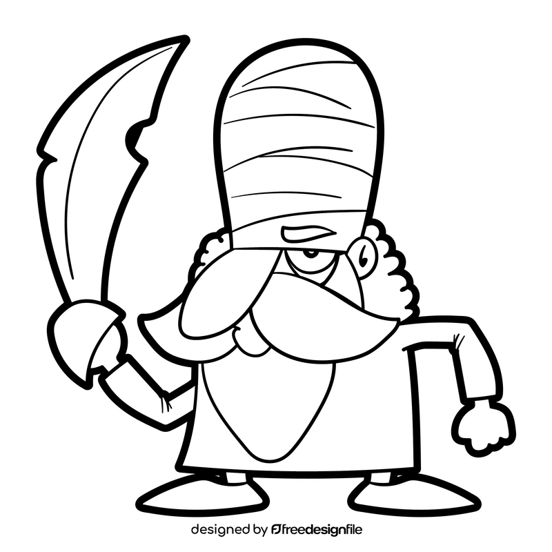 Warrior cartoon black and white clipart