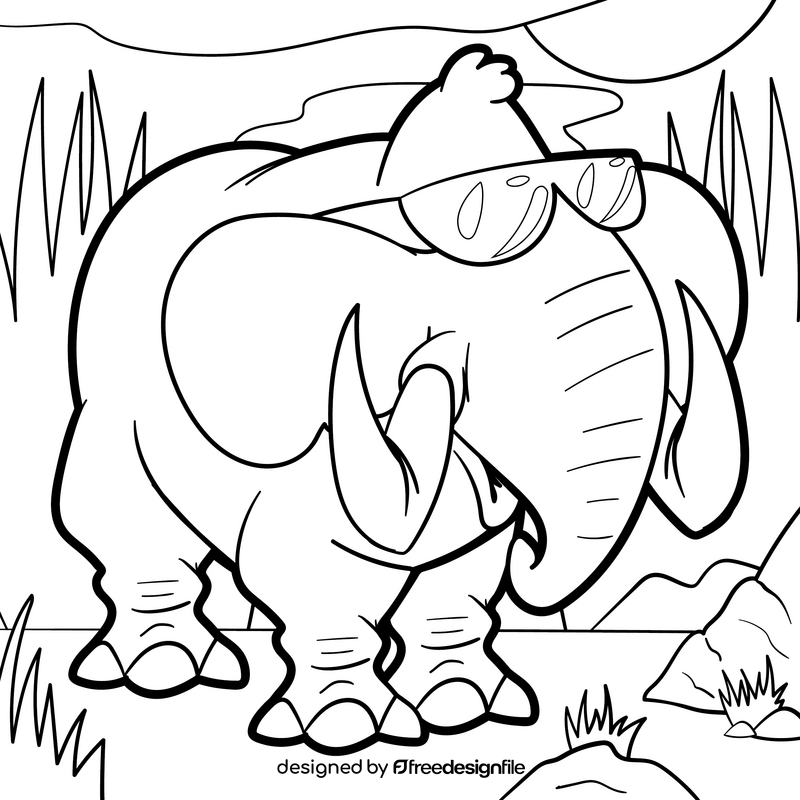 Elephant cartoon drawing black and white vector