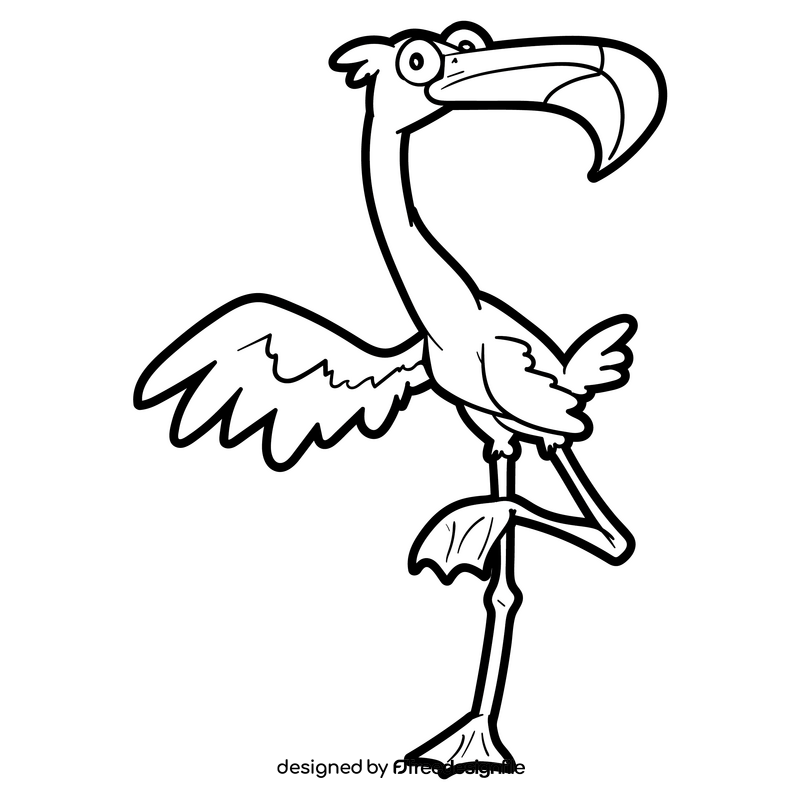 Flamingo cartoon black and white clipart