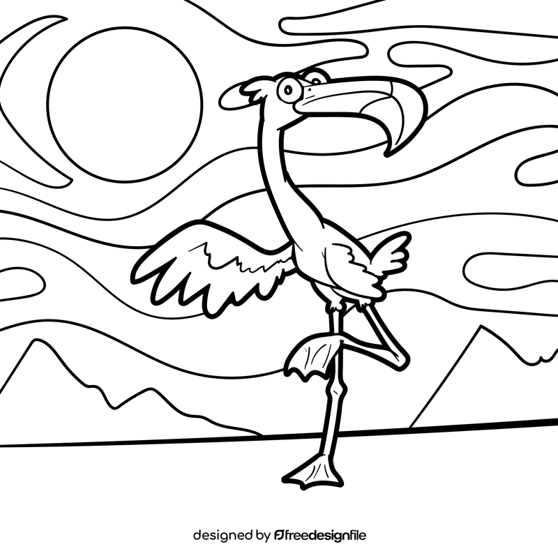 Flamingo cartoon drawing black and white vector