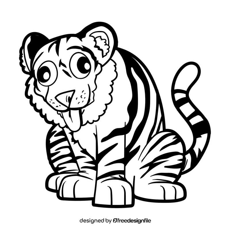 Tiger cartoon black and white clipart