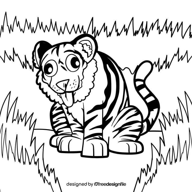 Tiger cartoon drawing black and white vector