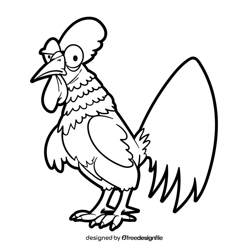 Rooster cartoon black and white clipart