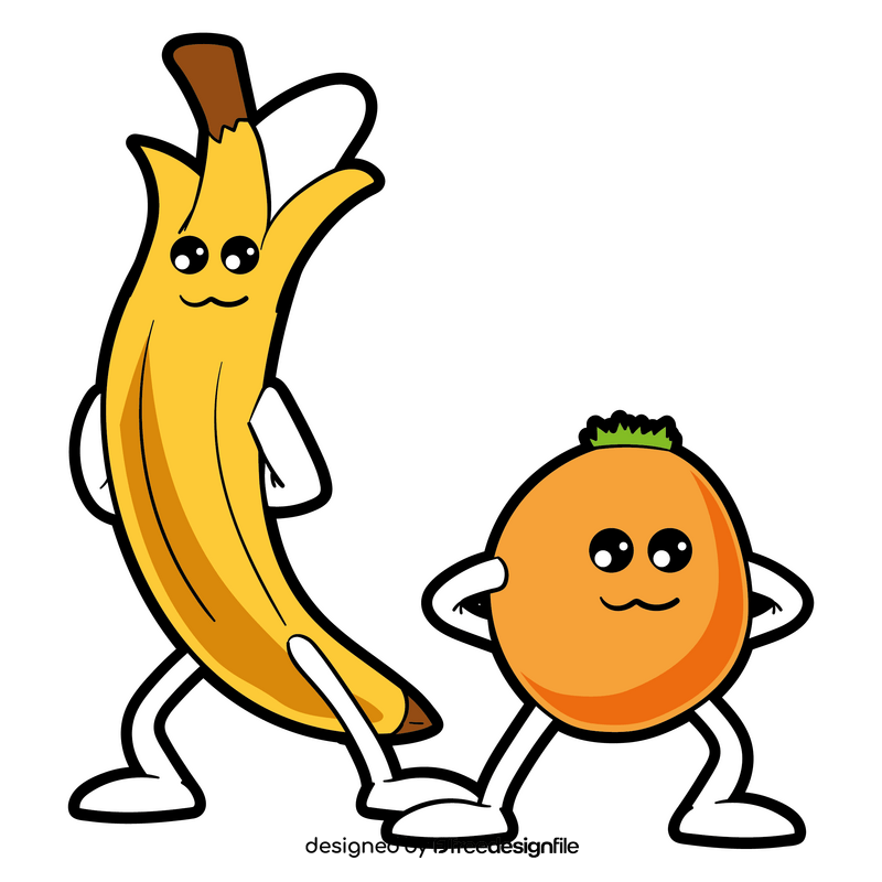 Fruits banana and orange cartoon clipart