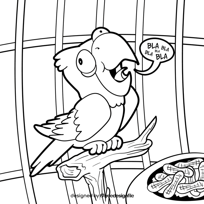 Parrot macaw cartoon drawing black and white vector