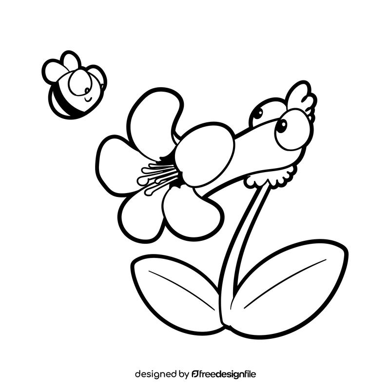 Flower cartoon black and white clipart