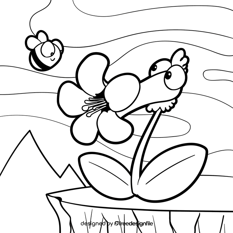 Flower cartoon drawing black and white vector