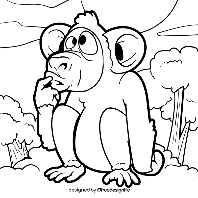 Monkey cartoon drawing black and white vector free download