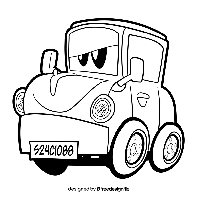 Car cartoon black and white clipart