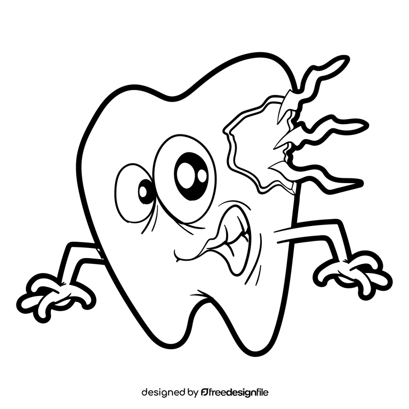 Teeth cartoon black and white clipart