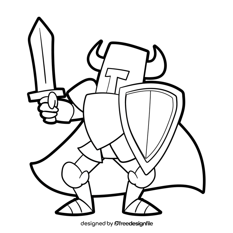 Warrior cartoon black and white clipart