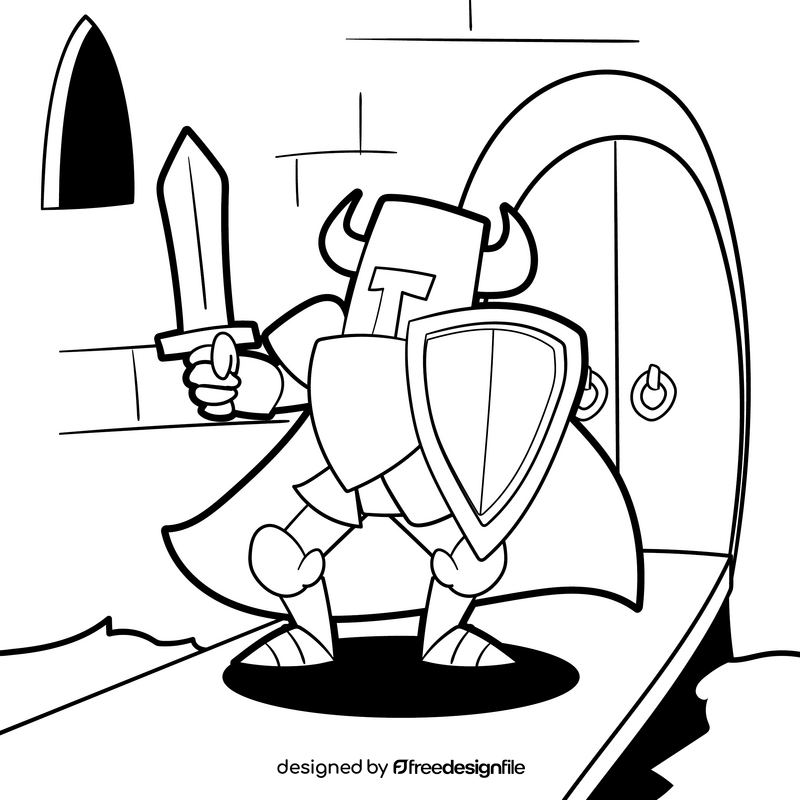 Warrior cartoon drawing black and white vector