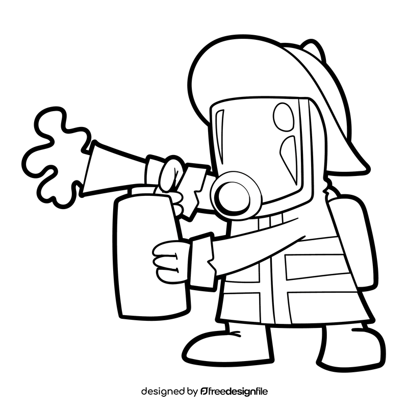 Firefighter cartoon black and white clipart