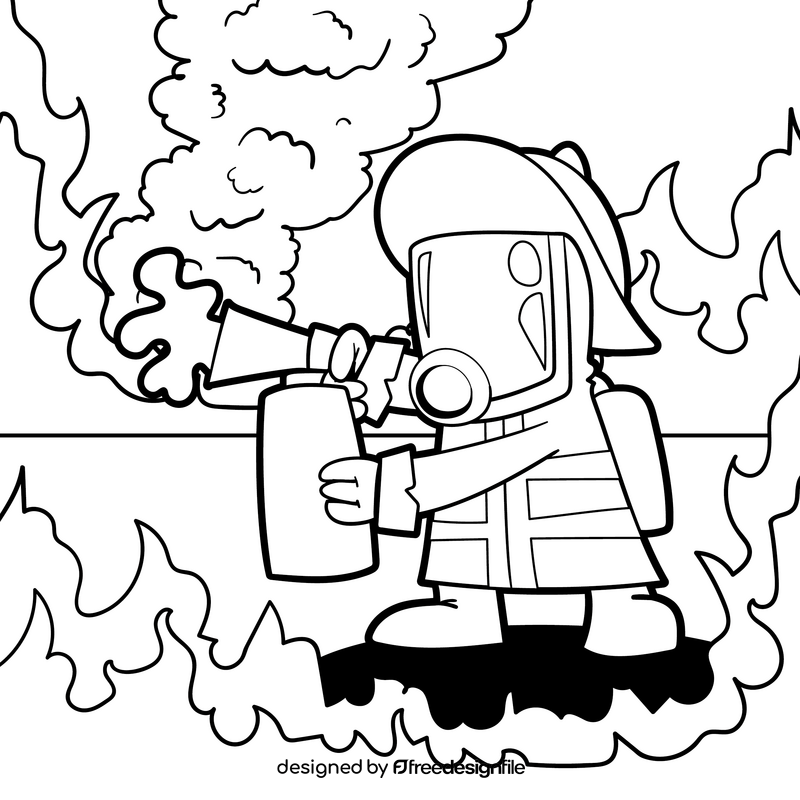 Firefighter cartoon drawing black and white vector