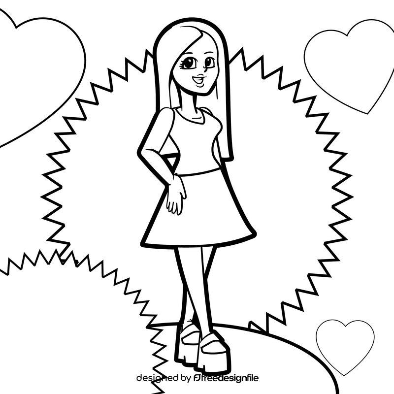 Barbie cartoon drawing black and white vector