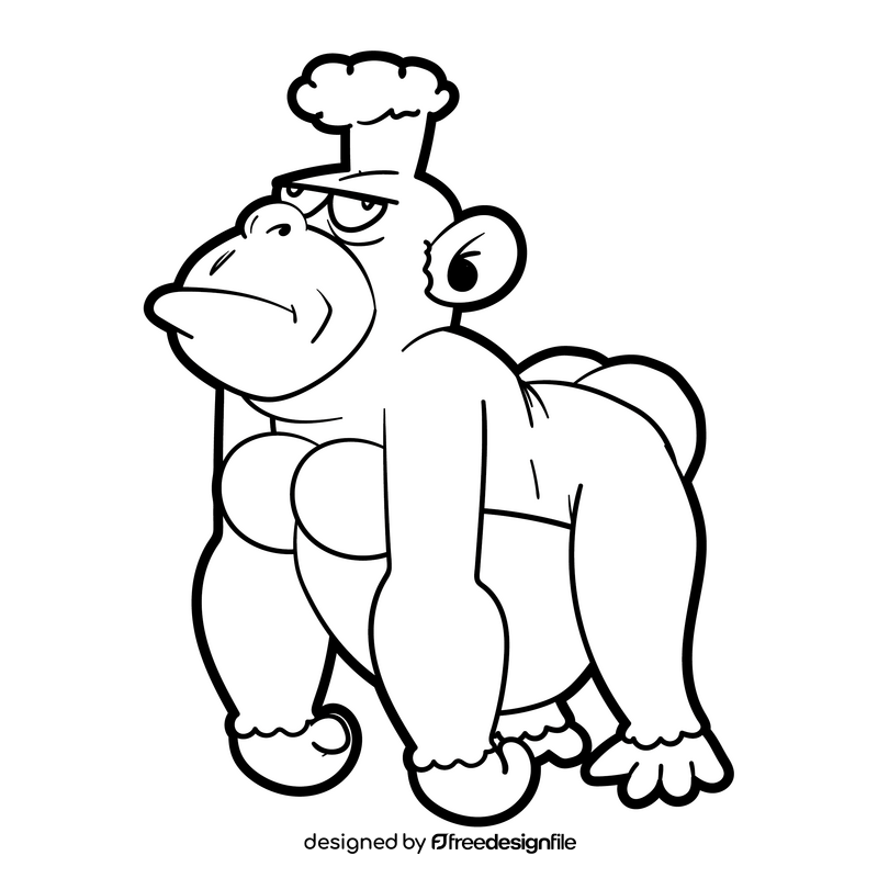 Gorilla cartoon black and white clipart