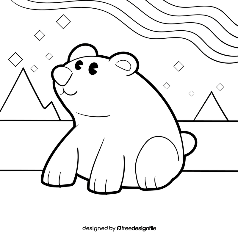 Polar bear cartoon drawing black and white vector