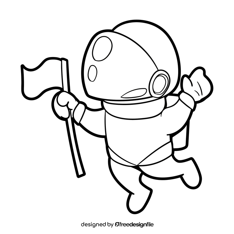 Astronaut cartoon black and white clipart