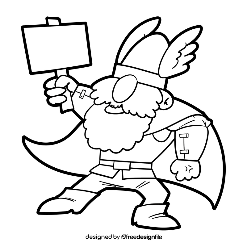 Thor cartoon black and white clipart