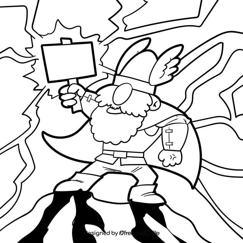 Thor cartoon drawing black and white vector