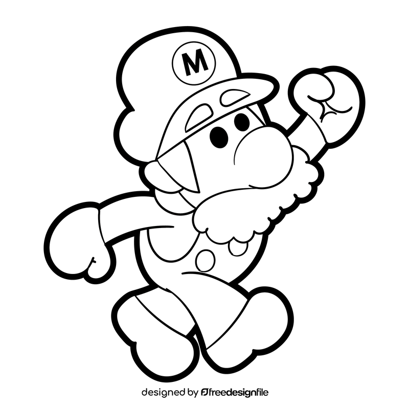 Mario cartoon black and white clipart