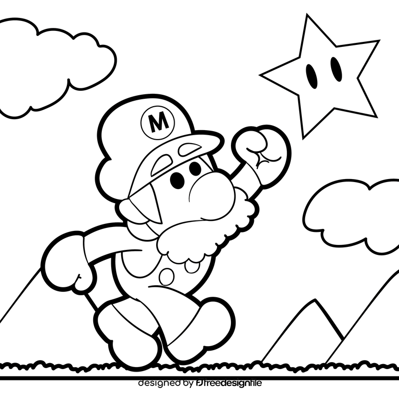 Mario cartoon drawing black and white vector