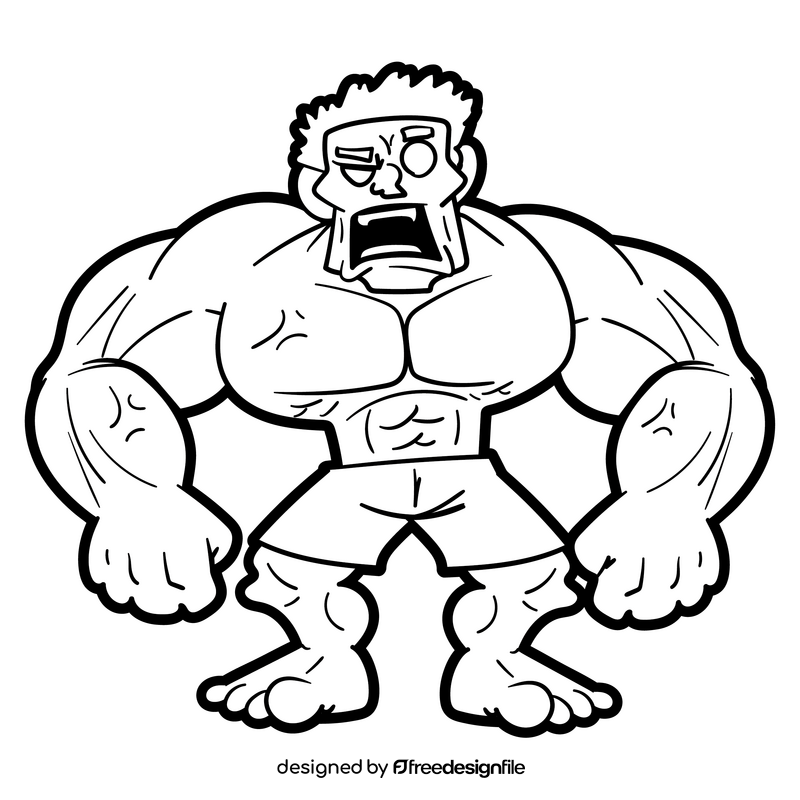 Hulk cartoon black and white clipart