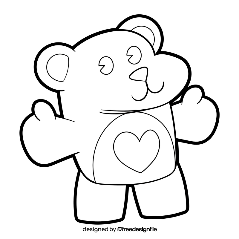 Teddy bear cartoon black and white clipart