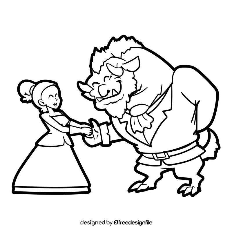 Beauty and the beast cartoon black and white clipart