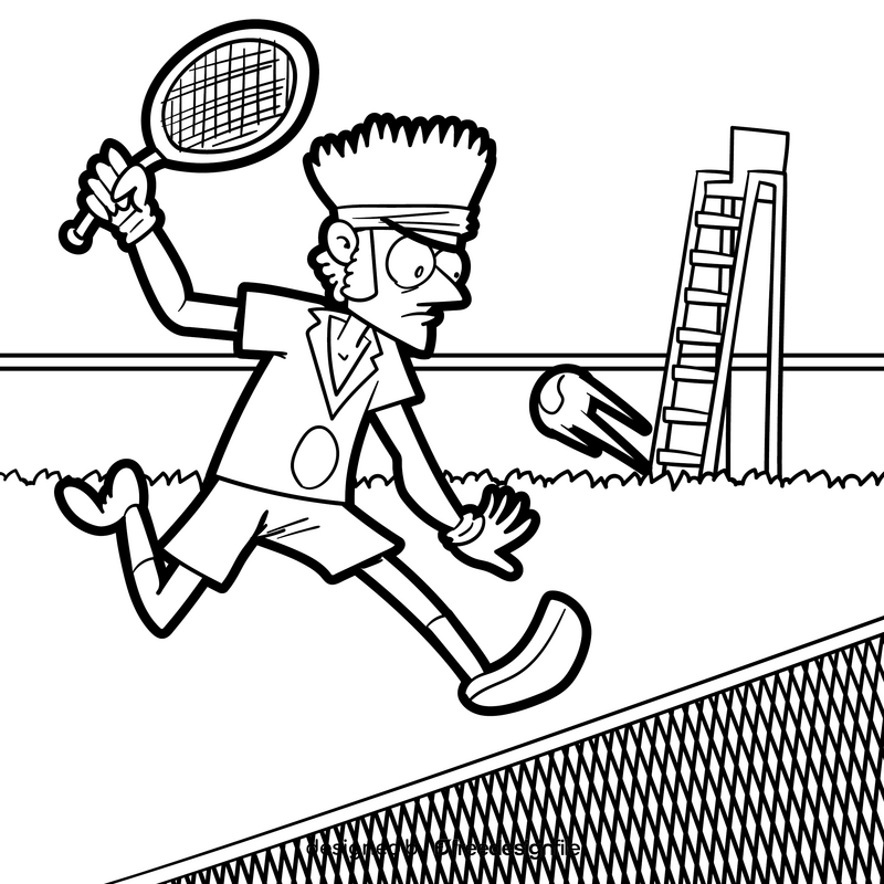 Tennis cartoon drawing black and white vector