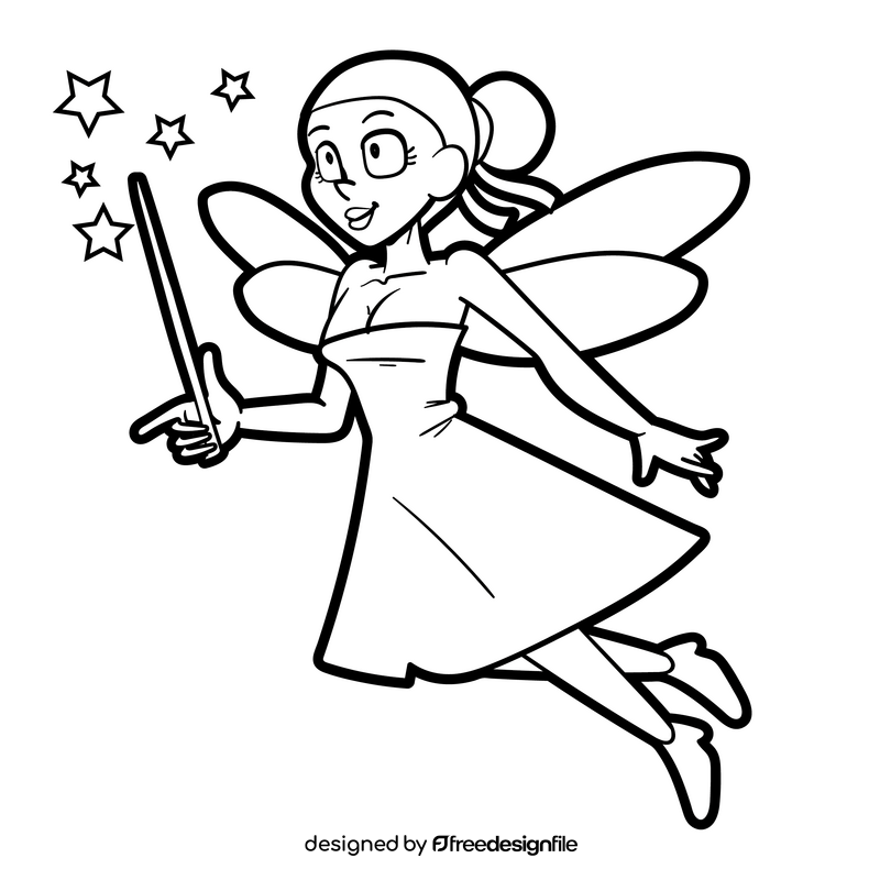 Fairy girl cartoon black and white clipart