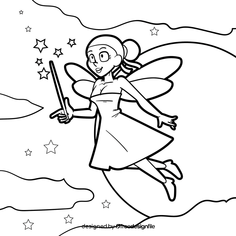 Fairy girl cartoon drawing black and white vector