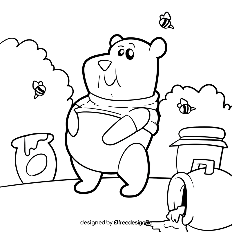 Winnie the Pooh cartoon drawing black and white vector