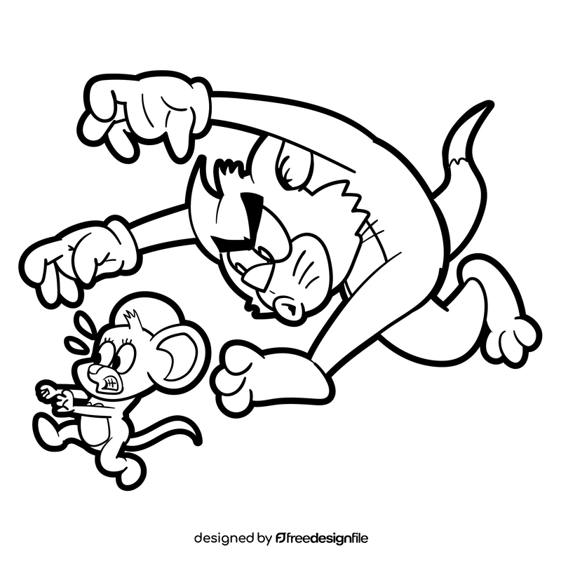 Tom and Jerry cartoon black and white clipart