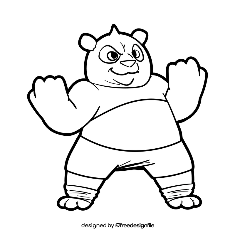 Kung Fu Panda cartoon black and white clipart