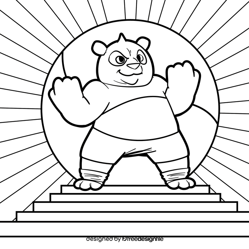 Kung Fu Panda cartoon drawing black and white vector