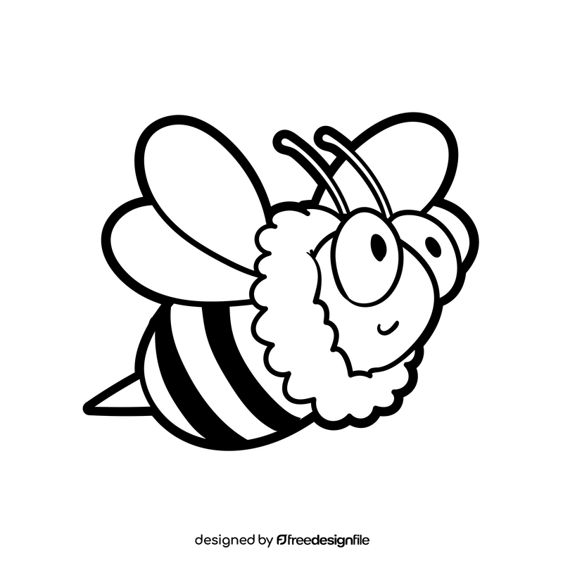 Bee cartoon black and white clipart