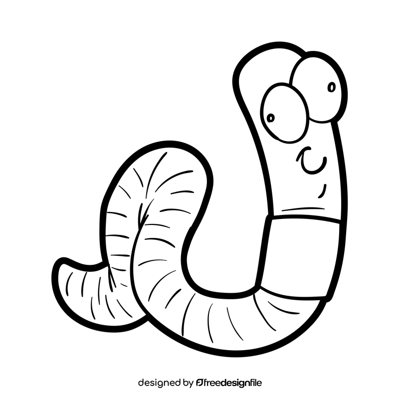 Earthworm cartoon black and white clipart