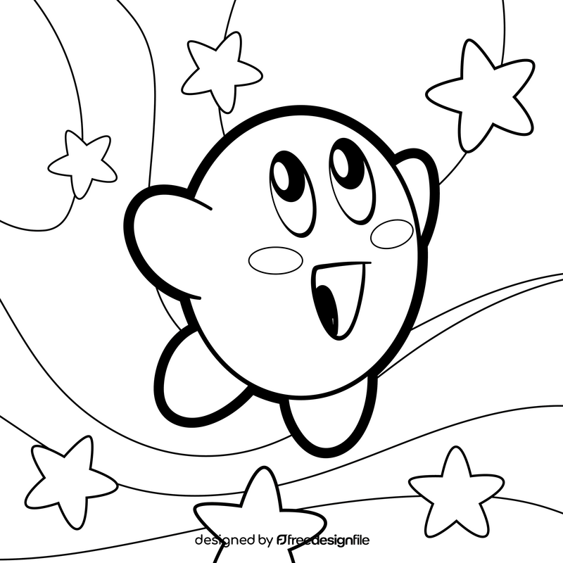 Kirby cartoon drawing black and white vector