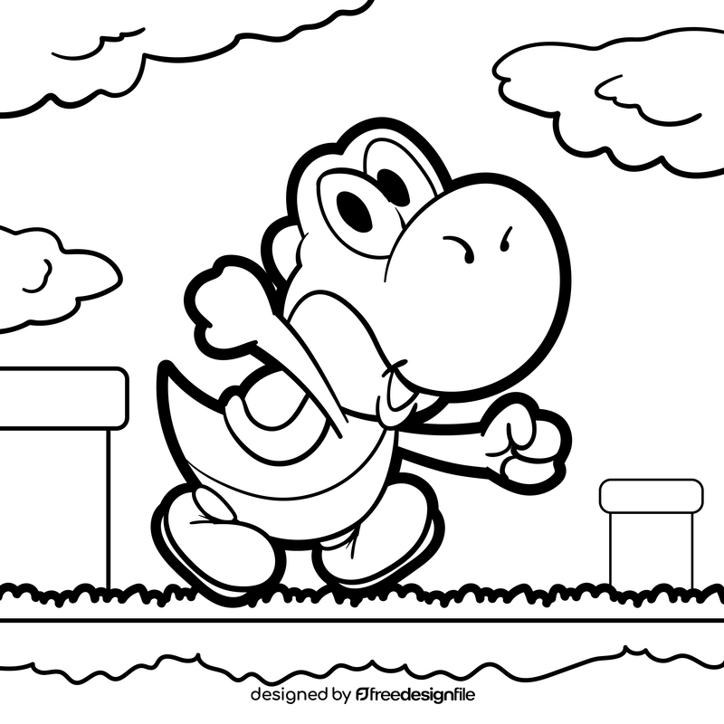 Yoshi cartoon drawing black and white vector