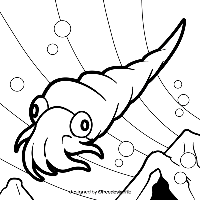 Cephalopod squid cartoon drawing black and white vector