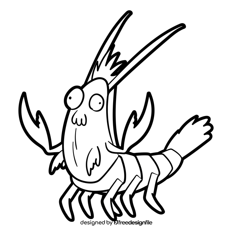 Crayfish cartoon black and white clipart