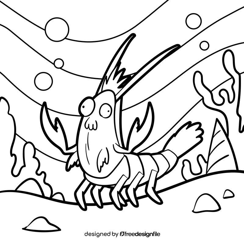 Crayfish cartoon drawing black and white vector