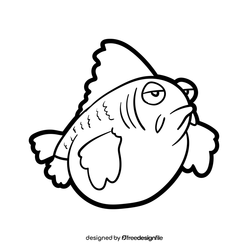 Golden fish cartoon black and white clipart
