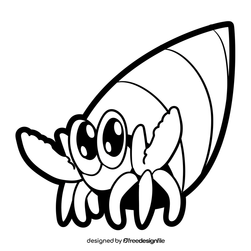 Hermit crab cartoon black and white clipart