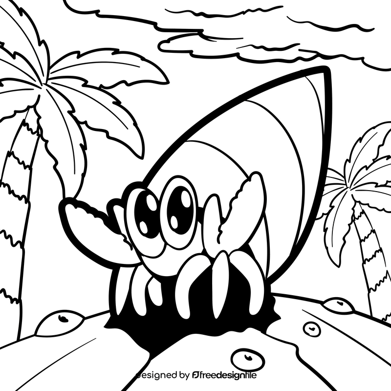 Hermit crab cartoon drawing black and white vector