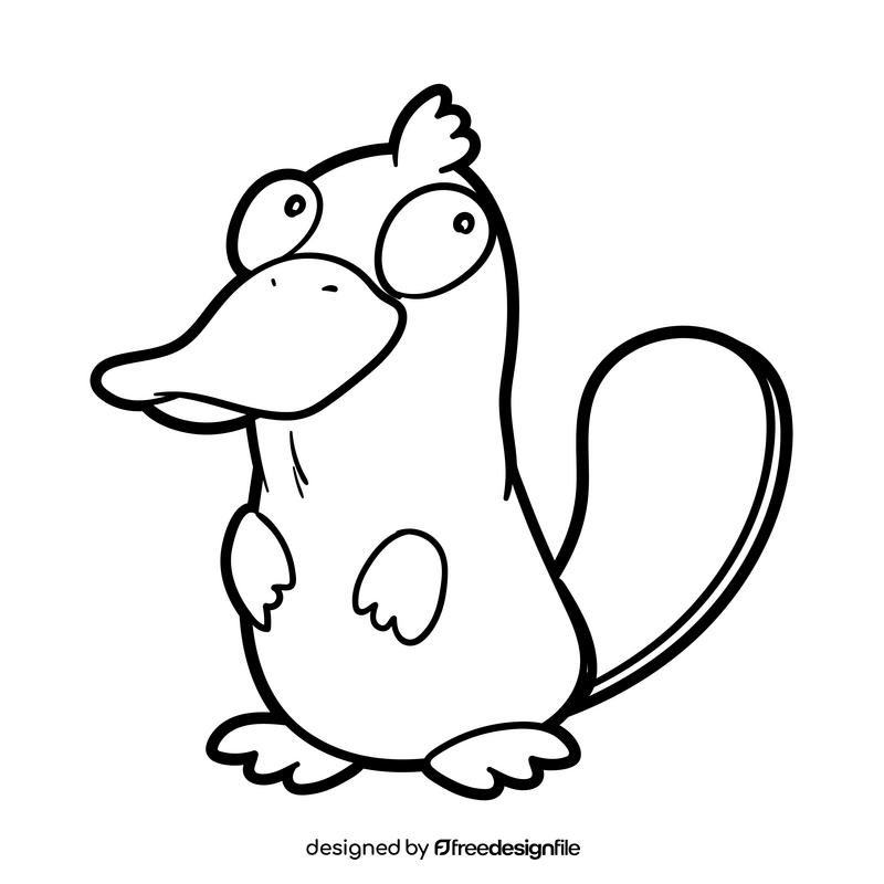 Platypus cartoon black and white clipart