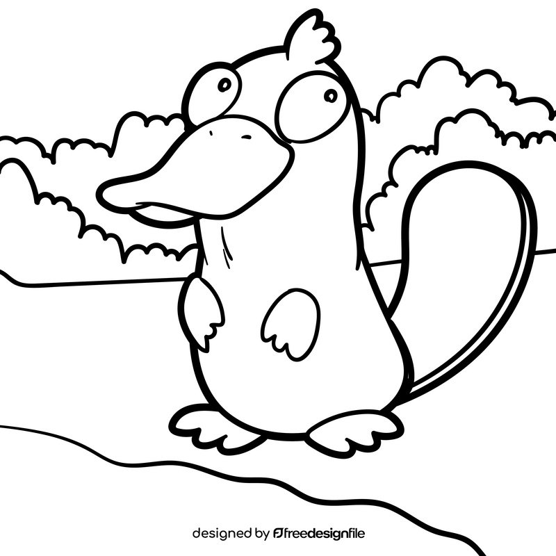 Platypus cartoon drawing black and white vector