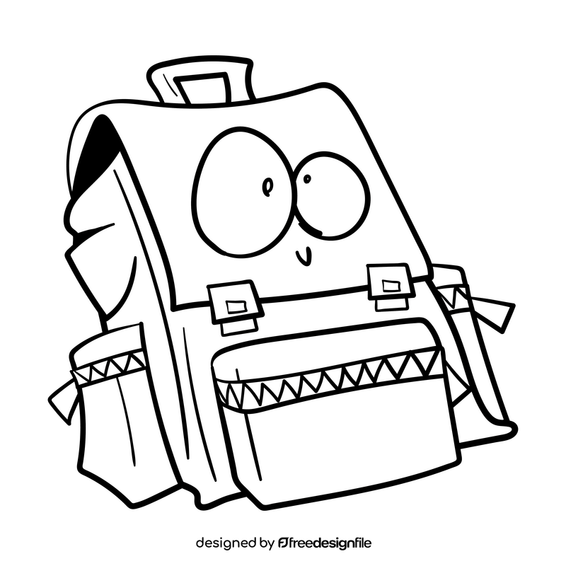Backpack cartoon black and white clipart